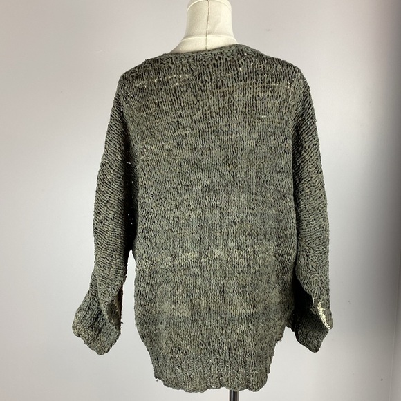 100% Leather Hand knitted Sweater in Olive and Cream size large - Picture 7 of 11